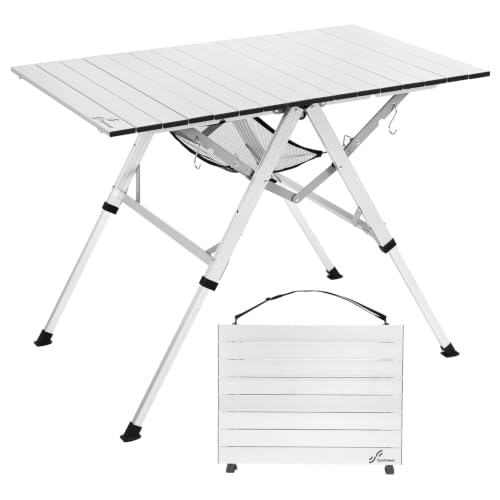 Sportneer Mesa de Camping Plegable Portátil de Aluminio 35.4"x23.6" con Diseño de Apertura Rápida y 3 Alturas Ajustables para Camping, Picnic, Pesca y BBQ