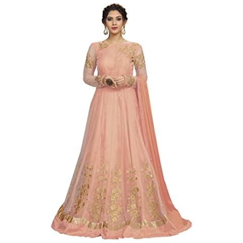 TRENDMALLS Women's Mono Net Embroidery Anarkali Suit Set Stitched (UKTM.G69-Orange-L) Cover
