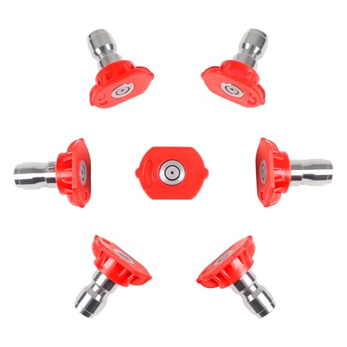 Pressure Washer Tips, 0 Degree Red Pressure Washer Nozzle, 1/4 Inch Quick Connector, 7 Pack Replacement Nozzles for Power Washer, Rated Up to 4000 PSI