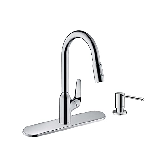 Focus N High Arc Chrome Kitchen Faucet + Soap Dispenser + Base Plate #TOP7