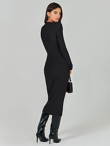 ANRABESS Women Long Sleeve Crewneck Sweater Dress Ribbed Knit Stretch Slim Fit Bodycon Midi Dresses Fall Fashion Outfits4