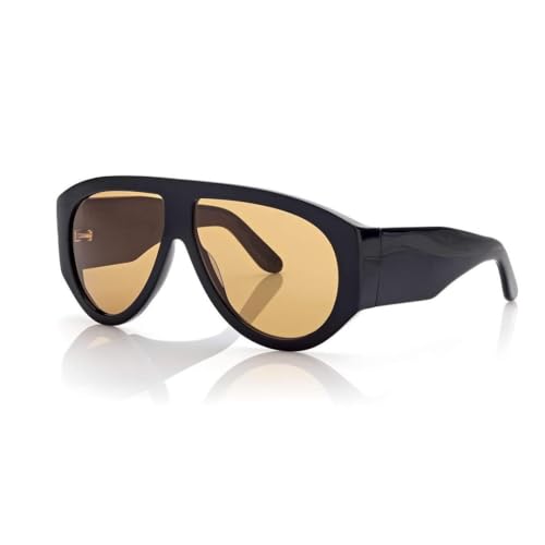 OSAGAMA Vintage Übergroße Sonnenbrille Ovale Pilot Brille Oversized Sunglasses für Damen Herren Schwarz (Tee)