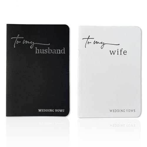 HANVOWS Vow Books His and Hers,Wedding Vow Books with Silver Foil Lettering,5.9"x3.9" Black and White Book Bride and Groom Booklet Notebook for Wedding Ceremony Wedding Essentials Gift