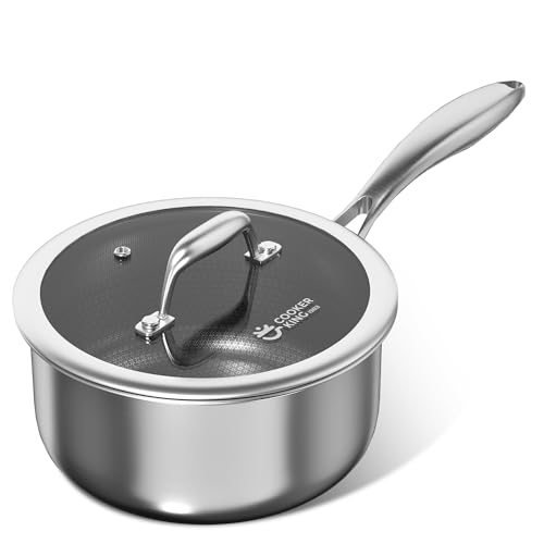 COOKER KING 2 Quart Stainless Steel Saucepan, Nonstick Sauce Pan, Ceramic Suce Pot with Tempered...