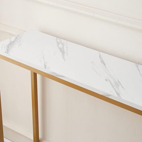Image of Metal Frame 2-Tier Premium Entryway Table for Living Room, Hallway & Bedroom | Modern Narrow Sofa Console Table for Home & Office Decor | Sturdy & Stylish Accent Table (Gold)