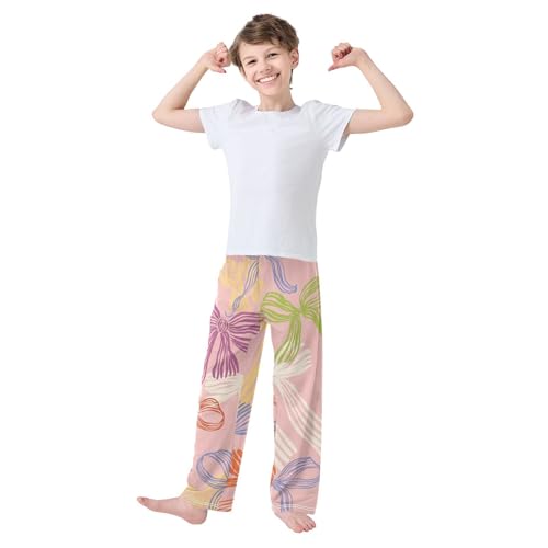 Colorful Bow Boys Pants Boys Athletic Pants Long Pant for Boywith Pockets Wide-Leg Size 6-14Y3