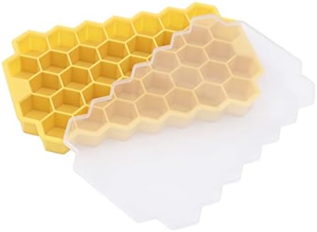 Silicone Ice Cube Tray 37 Grid Yellow Flexible Hexagon Mold for Freezing Water BPA Free Easy Release Kitchen Ice Mold Home Use for Families