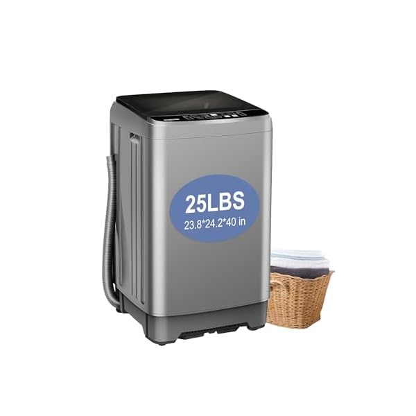 25 lbs Portable Washing Machine LED Display Full Automatic Washing Machine 10 Programs & 8 Water Levels, Come with a Glass Cover, Drain Pump Ideal for Apartment Home Dorm, Grey