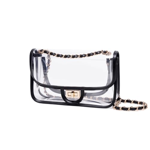 Image of Womens PVC Clear Purse Handbag with Chain Stadium Approved Clear Bag See Through Bag for Working and Concert