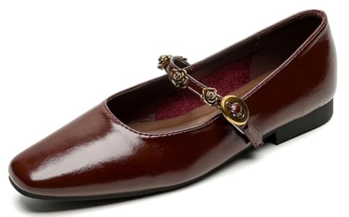 Women's Mary Jane Flats Closed Square Toe Retro Ballet Soft Sole Single-Strap Casual Slip On Dress Shoes with Buckle for Women's Daily Wear