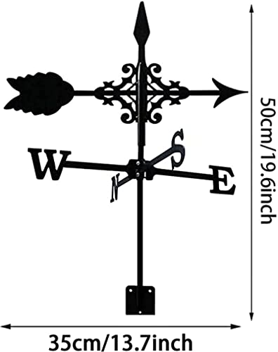 Dmwmd Weathervane Cast Iron Wind Direction Indicator With Roof Mount, Weather Vane Garden Metal Decorations Wind Direction Indicator For Outdoor Roof Farm Yard,Roof Installation Bullet Head,50 35Cm #TOP1