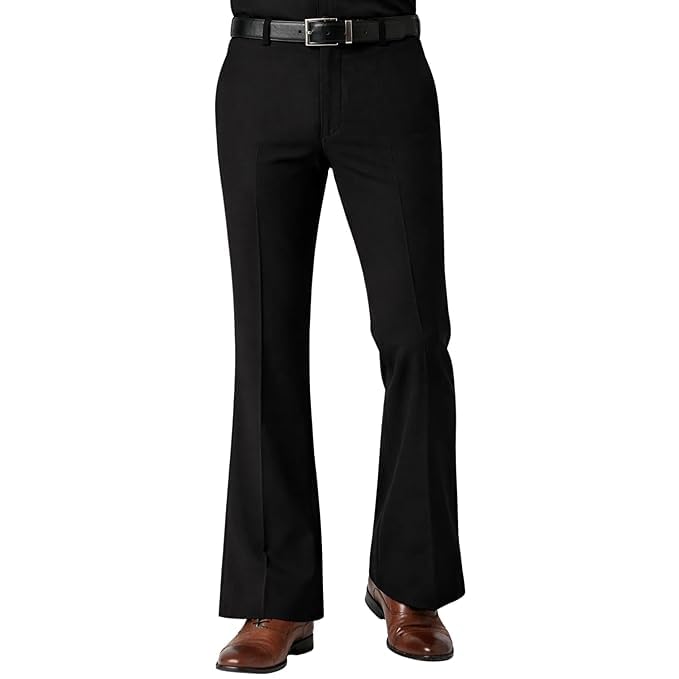 Image of Men's Classic Bell Bottom Office Wear Pants | Professional Formal Trousers | Comfortable Fit for Work and Office Use (in, Numeric, 32, Regular, Black)