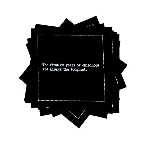 Five Star Funny 50th Birthday Quotes | Black Cotton Cocktail Napkins | 50 Luxury Disposable Beverage Napkins with Witty Bar Quotes | Drink Napkins for Parties, Bars, Weddings & Game Nights