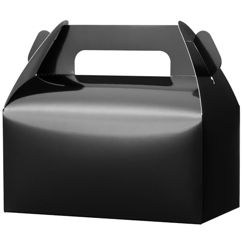 UnicoPak 30 Pack Black Gable Treat Boxes, Party Favor Boxes, Gift Boxes for Kids, for Snacks, Candy, Toys, Birthday Party, Wedding, Halloween, Christmas – 6.5x3.5x3.5 Inches