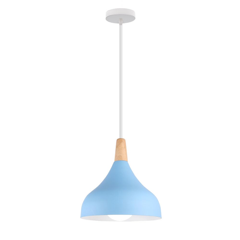 LYMSXAZOU Wood Pendant Light Nordic Metal Hanging Ceiling Lamp Dome Kitchen Island Lighting Fixture Single Head Chandelier E27 Suspended Lights for Dining Table Bedroom Cafe Bar Star of