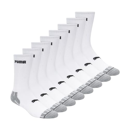 PUMA Men's 8 Pack Crew Socks, White/Black, 10-13