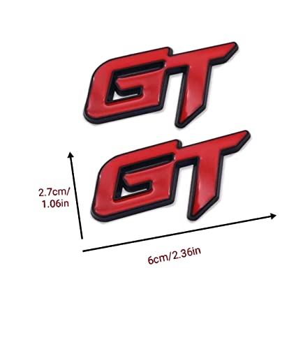 Image of 2 PC GT Emblem Premium 3D Car GT Badge Racing Car Sticker Decorative Decal Replacement Parts Car Hood Door Side Fender Trunk Self-Adhesive Logo Nameplate (Reddish Black)