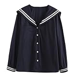 KUFEIUP Women's JK Uniform Blouse Sailor Collar Front Pocket Button-Down Shirt (US, Alpha, Medium, Large, Regular, Regular, Dark Blue)