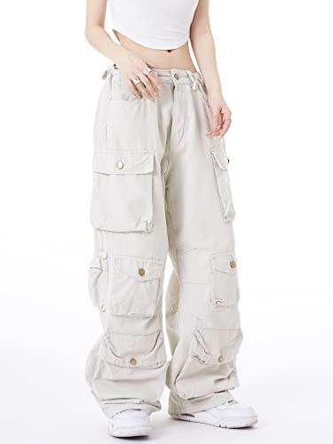 Image of Women's Baggy Cargo Pants Y2K Clothing Multi-Pocket Relaxed Fit Jeans Fairy Grunge Clothes Alt Emo Streetwear