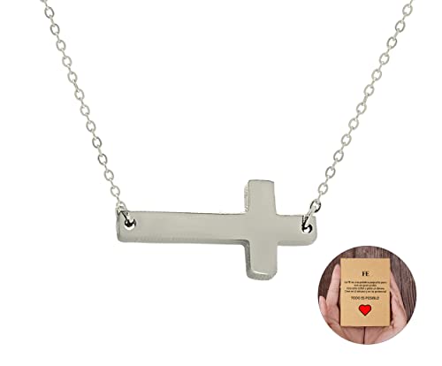 Only faith Collar Cruz para Mujer Acero Inoxidable colgante con Cruces collar 45 cm con Sobre o caja de regalo (Cruz Horizontal Plateada)
