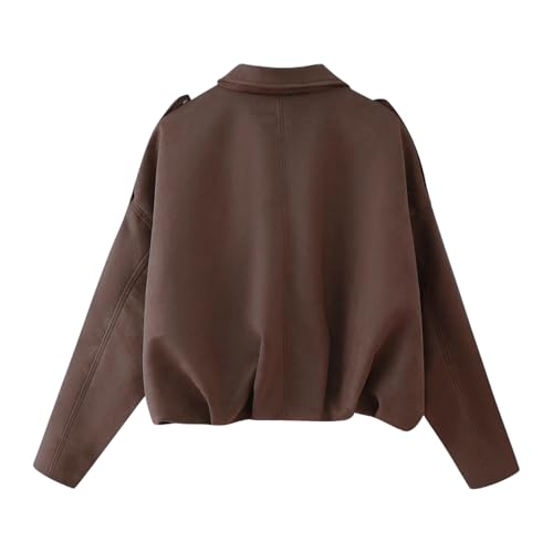 Womens Bomber Jacket Oversized Faux Suede Cropped Coat Batwing Sleeve Trendy Fall Zip Up Motorcycle Outerwear2