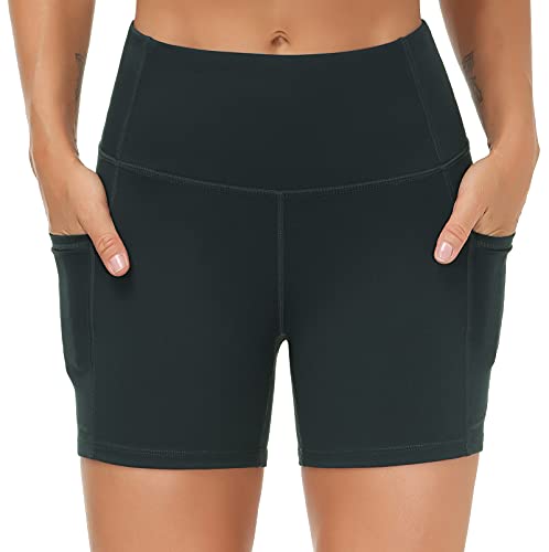 Image of THE GYM PEOPLE High Waist Yoga Shorts for Women's Tummy Control Fitness Athletic Workout Running Shorts with Deep Pockets