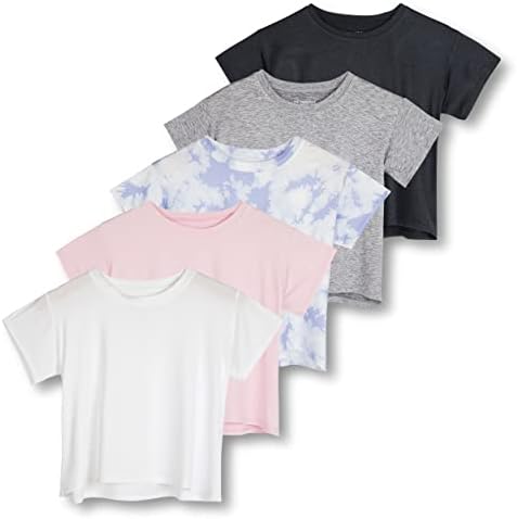 5 Pack: Womens Crop Top High Waist Quick Dry Fit Active Wear Yoga Workout Athletic Clothes Running Gym Exercise Ladies Short Sleeve Crew Scoop Neck Moisture Wicking Tees T-Shirt Summer - Set 6, S