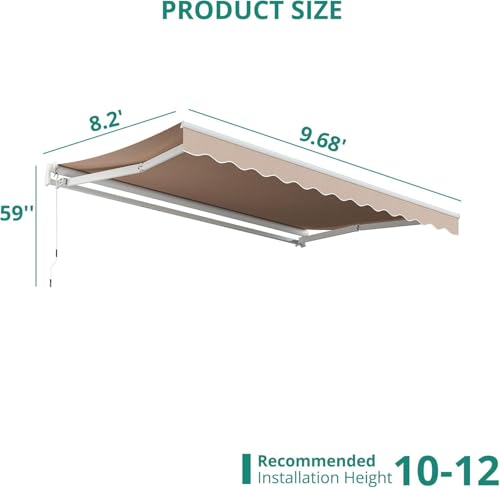 Patio Retractable Awning 10 x 8 ft Sun Shade Shelter Cover,Outdoor Patio Awnings for Shop, Restaurant, Cafe, Courtyard, Balcony