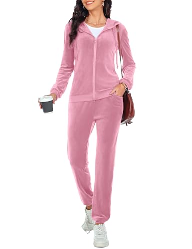 Aottori Conjunto Chandal Mujer Terciopelo Conjunto Sudaderas Capucha con Cremallera de Manga Larga y Pantalones Ropa Deportivos Otoño Invierno Pijamas de 2 piezas Rosa M