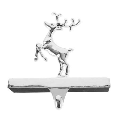 ARTIBETTER Metal Christmas Stocking Holder Silver Reindeer Stocking Hanger Mantle Ornament Hook Non-Slip Xmas Farmhouse Fireplace Stocking Holders