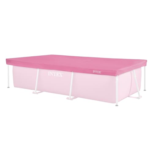 INTEX 28035E Pool Cover: for 8.5ft x 5.3ft Rectangular Metal Frame Pools Includes Rope Tie Drain Holes 12in Overhang Snug Fit