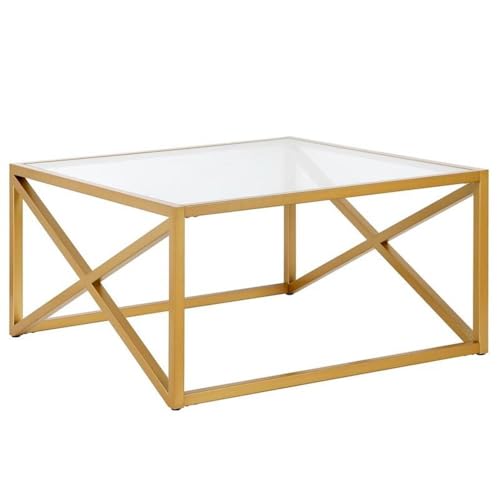 Image of Calix 32'' Wide Square Coffee Table in Brass