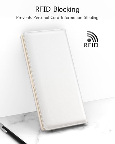 Image of Nipichsha Womens Wallet, RFID Slim Wallets for Women, Thin Ladies Credit Card Holder Purse, Cute Leather Bifold Clutch Billfold with 11 Card Slots & ID Window, White