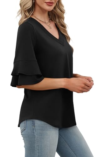 Image of OFEEFAN Spring Tops for Women Boho Shirts Fashion Clothing Cute 3 /4 Length Sleeve Blouses Dressy Casual Summer Outfits