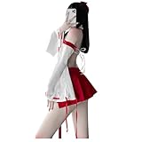 LureZone Women's Sexy Japanese Witch Cosplay Lingerie Anime Fancy Sexy Kimono Lingerie Set (267Red and white)