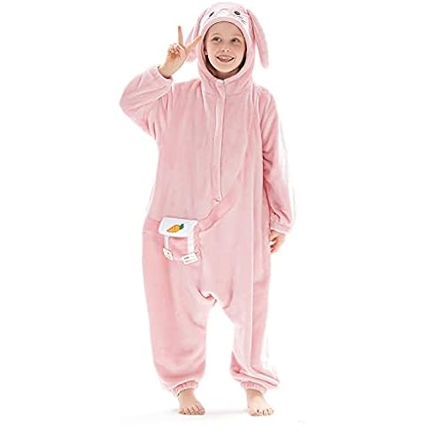 OLAOLA Bunny Onesie Pajamas Animal Cartoon Cosplay Costume Hooded Plush Flannel Jumpsuit Homewear (Bunny, Medium) Cover