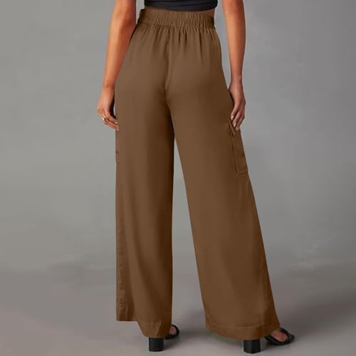 Wide Leg Cargo Pants for Women High Rise Elastic High Waist Long Pants Loose Fit Baggy Trousers with Pockets4