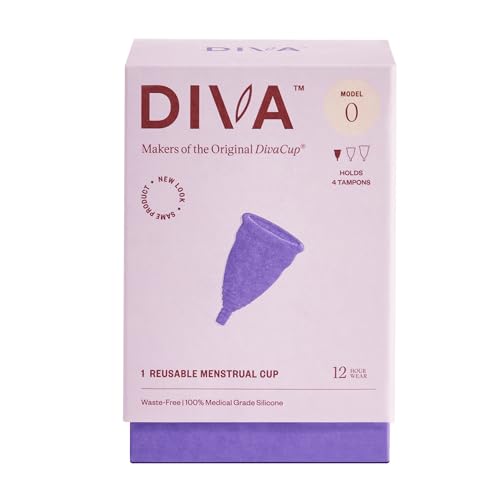 DIVA Cup - Medical Grade Silicone Cup for Period Care - Reusable Menstrual Cup - Up to 12 Hours of Continuous Wear - Model 0 (for Slim Vaginal Canals & First-Time Users)