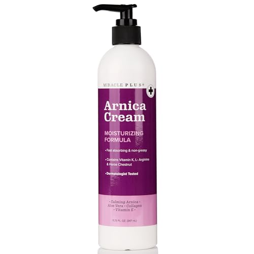 Miracle Plus Arnica Cream Bruise Relief Lotion For Bruising And Swelling On Skin | Arnica Montana Extra Strength Vitamin K Cream | Skin Care Body & Face Moisturizer With Horse Chestnut, 11.75 Fl Oz