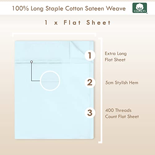 Pizuna 100% Cotton Super King Flat Sheet Baby Blue, 400 Thread Count Long Staple Cotton Flat Sheet Super King 300x280 cm - Image 3