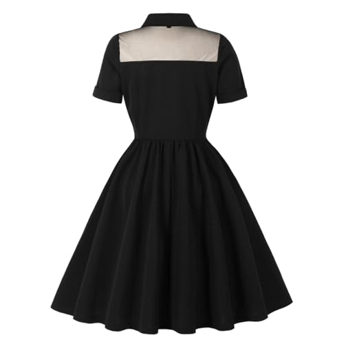 Wellwits Women's Shirt Button up Mesh Insert Work Vintage Dress2