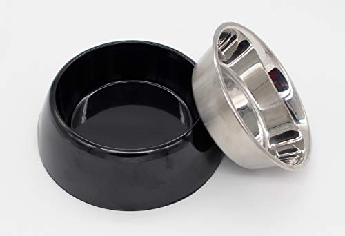 Image of The Pets Company Stainless Steel & Melamine Dog Feeding Bowl| Food Bowl for Dogs and Cats, 210 Ml, Small, Black