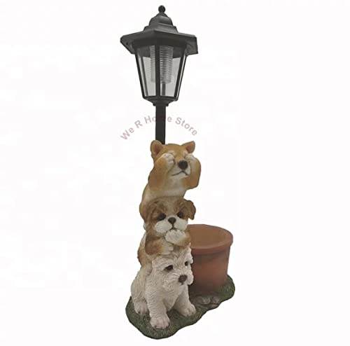 WER-HOMESHOWROOM Garden Solar Westie 3 Puppies Hand Painted Lantern Planter Garden Dog Ornament