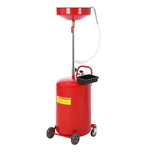 20 Gallon Portable Oil Drain Tank with Adjustable Height 38-63 inches, Pneumatic Operation, 15-inch Funnel for Spill Prevention, Toolbox Included, Ideal for Auto Repair and Home Use