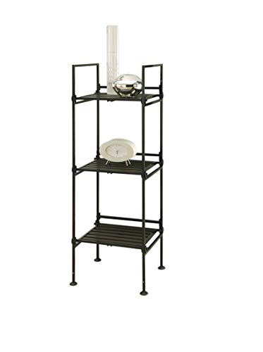 Organize It All Espresso 3 Tier Square Free Standing Storage Shelf, Dimensions: 13.12” x 11.37” x 34.13”. Easy Assembly, Espresso Finish, Storage Organization, 3 Theirs