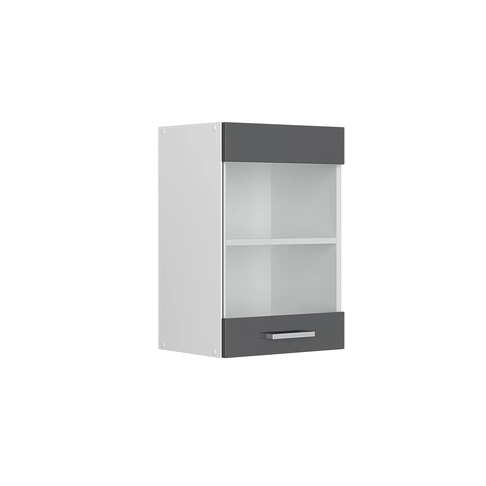 Vicco Glass kitchen cabinet Raul, Anthracite high gloss, 40 cm, for flexible combination within modular kitchen systems