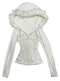 TYATVS Fur Zip Up Hoodie Y2k 2000s Hood Jacket Fluffy Coat Emo Grunge Alt Clothes Gyaru Fashion Streetwear (B-white,Medium)