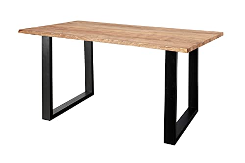 SAM Baumkantentisch 120x80cm Marek, Sheesham-Holz naturbelassen, Esstisch mit echter Baumkante, massiver Esszimmertisch mit U-Gestell Mattschwarz, Tischplatte 26mm
