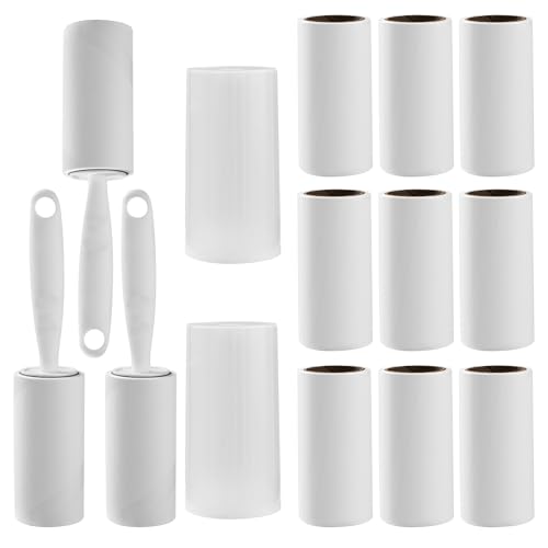 17-Teiliges Fusselrolle-Set, Superstarker Fusselrolle Kleidung (12 Rollen, 720 Blatt), 3 Spender, 2 Schutzhüllen, Fusselrolle Tierhaare, Fusselbürste, Fusselroller, Wiederverwendbare Lint Roller