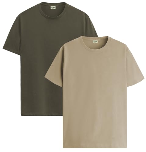 Image of ADRO Men's Cotton Regular Fit Combo Plain Solid T-Shirt Pack of 2